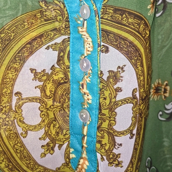 Blouse, Apt 9, Sleeveless, Sheer, Halter with collar, Blue, Green, Buttons, Lg, - Picture 3 of 10